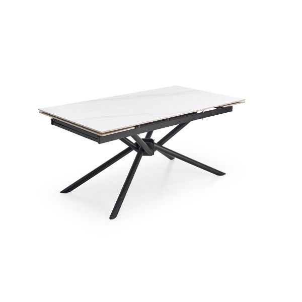 Stół VITORINO rozkładany, blat - biały marmur, nogi - czarny - Halmar