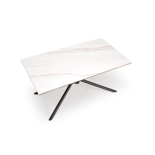 Stół VITORINO rozkładany, blat - biały marmur, nogi - czarny - Halmar