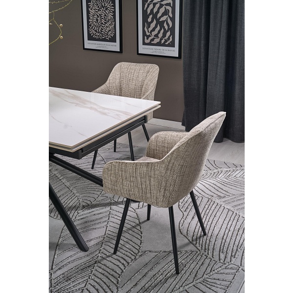 Stół VITORINO rozkładany, blat - biały marmur, nogi - czarny - Halmar