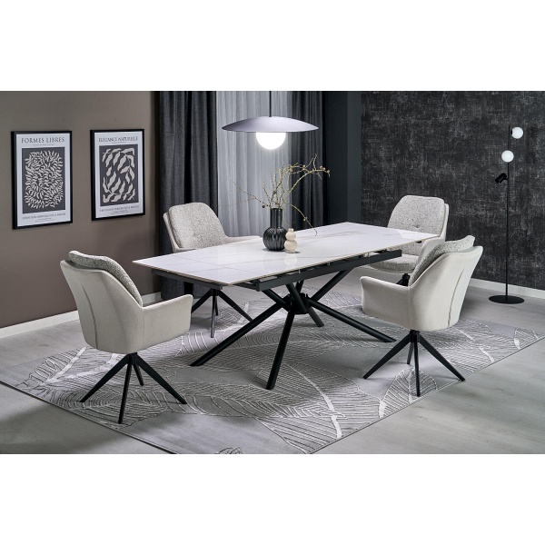 Stół VITORINO rozkładany, blat - biały marmur, nogi - czarny - Halmar