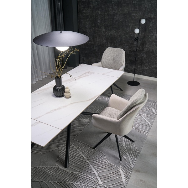 Stół VITORINO rozkładany, blat - biały marmur, nogi - czarny - Halmar