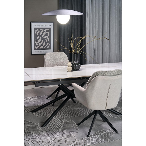 Stół VITORINO rozkładany, blat - biały marmur, nogi - czarny - Halmar