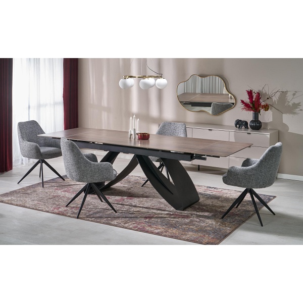 Stół HILARIO rozkładany, blat - orzechowy, nogi - czarny - Halmar