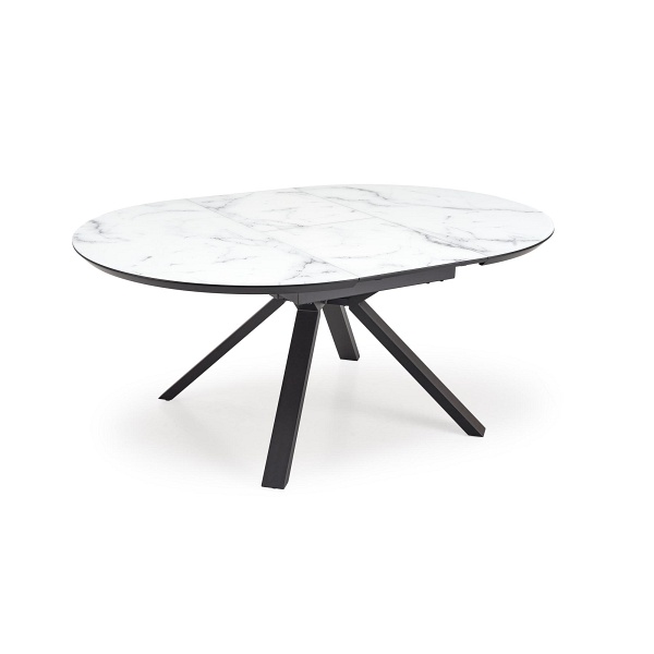 Stół VERTIGO rozkładany, blat - biały marmur, nogi - czarny - Halmar