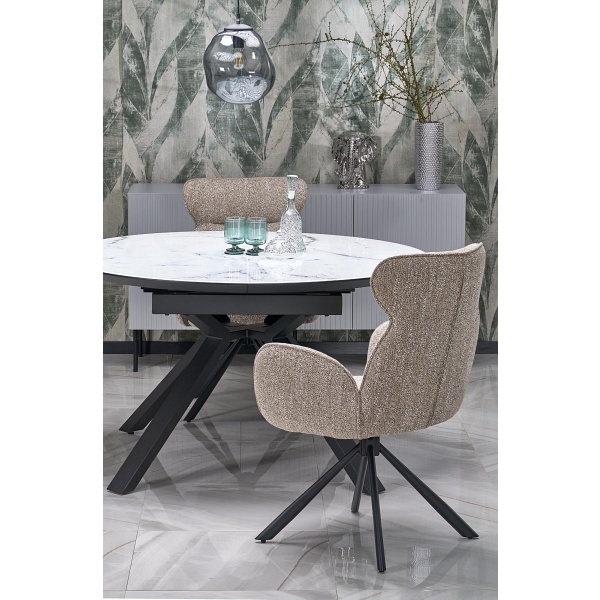 Stół VERTIGO rozkładany, blat - biały marmur, nogi - czarny - Halmar