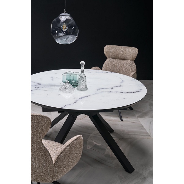 Stół VERTIGO rozkładany, blat - biały marmur, nogi - czarny - Halmar