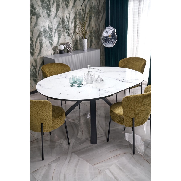 Stół VERTIGO rozkładany, blat - biały marmur, nogi - czarny - Halmar