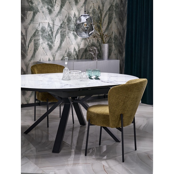 Stół VERTIGO rozkładany, blat - biały marmur, nogi - czarny - Halmar