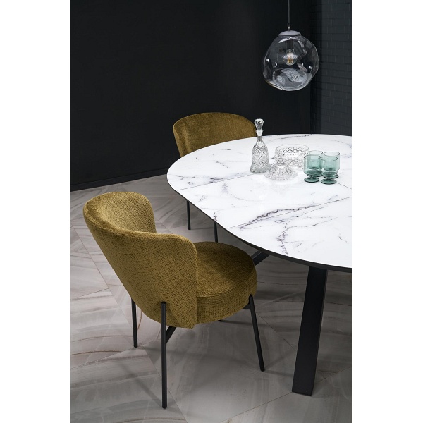 Stół VERTIGO rozkładany, blat - biały marmur, nogi - czarny - Halmar