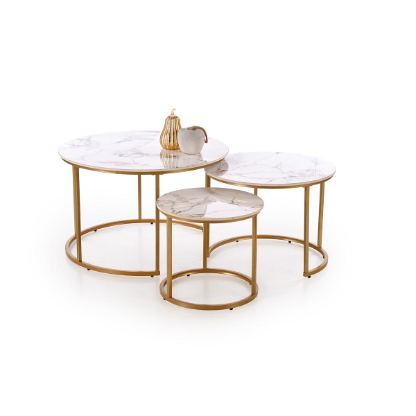 GILDA zestaw 3 ław, biały marmur / złoty - Halmar