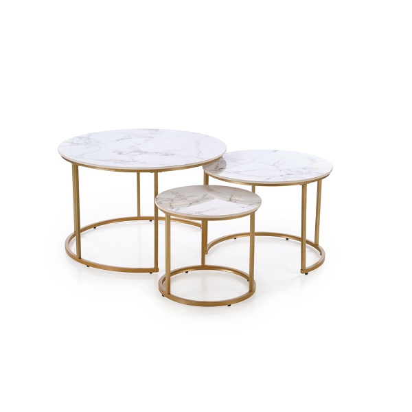 GILDA zestaw 3 ław, biały marmur / złoty - Halmar