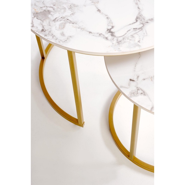 GILDA zestaw 3 ław, biały marmur / złoty - Halmar