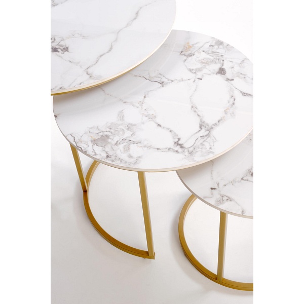 GILDA zestaw 3 ław, biały marmur / złoty - Halmar