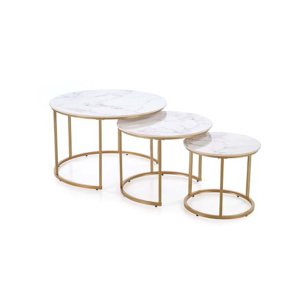 GILDA zestaw 3 ław, biały marmur / złoty - Halmar