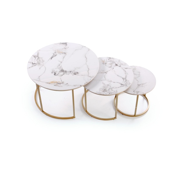 GILDA zestaw 3 ław, biały marmur / złoty - Halmar