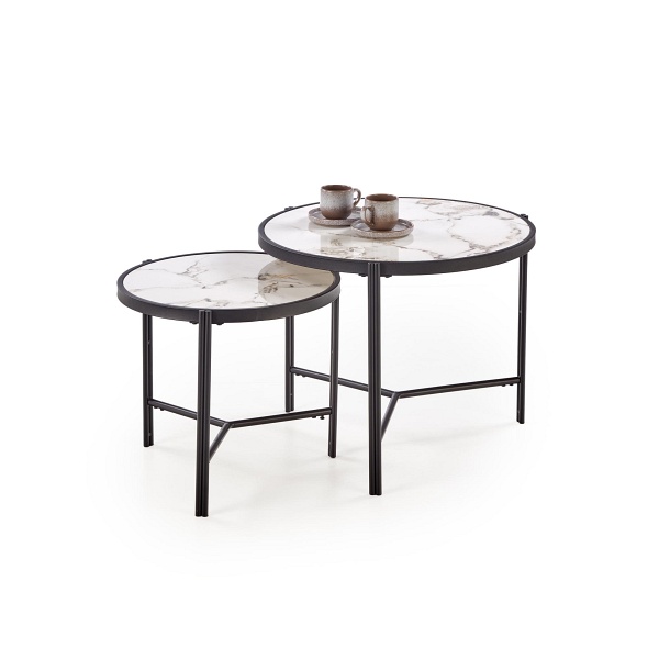 FATIMA zestaw 2 ław, biały marmur / czarny - Halmar