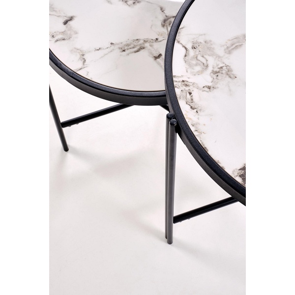 FATIMA zestaw 2 ław, biały marmur / czarny - Halmar