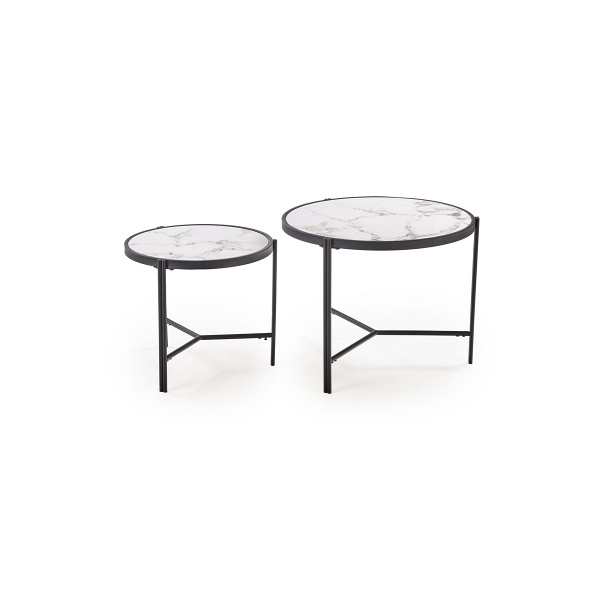 FATIMA zestaw 2 ław, biały marmur / czarny - Halmar