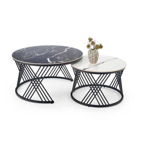 FLAMINGO zestaw 2 ław, czarny marmur / biały marmur / czarny - Halmar