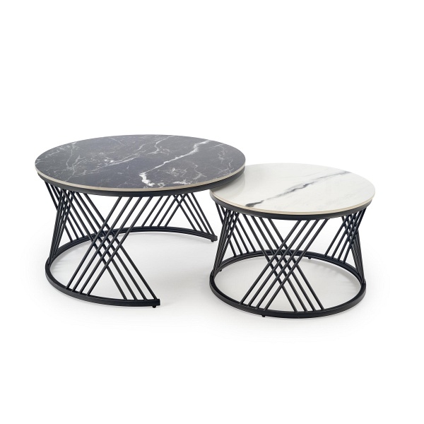 FLAMINGO zestaw 2 ław, czarny marmur / biały marmur / czarny - Halmar