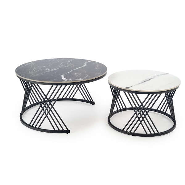 FLAMINGO zestaw 2 ław, czarny marmur / biały marmur / czarny - Halmar