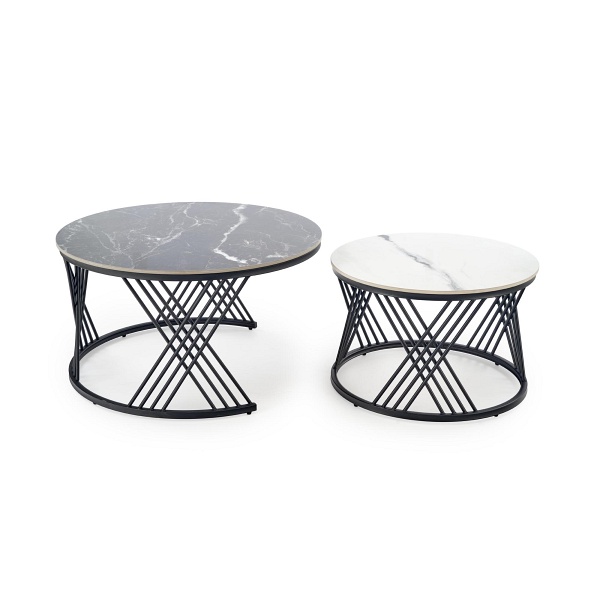 FLAMINGO zestaw 2 ław, czarny marmur / biały marmur / czarny - Halmar