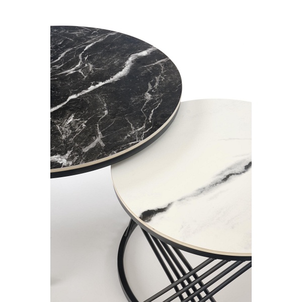 FLAMINGO zestaw 2 ław, czarny marmur / biały marmur / czarny - Halmar