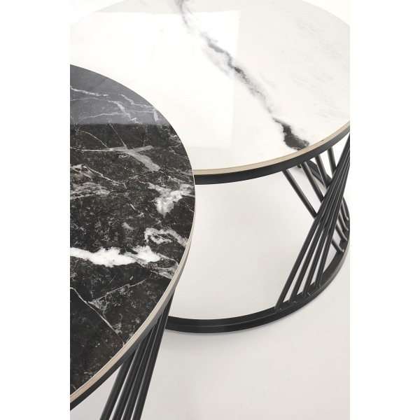 FLAMINGO zestaw 2 ław, czarny marmur / biały marmur / czarny - Halmar