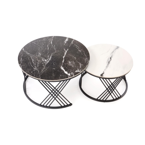 FLAMINGO zestaw 2 ław, czarny marmur / biały marmur / czarny - Halmar