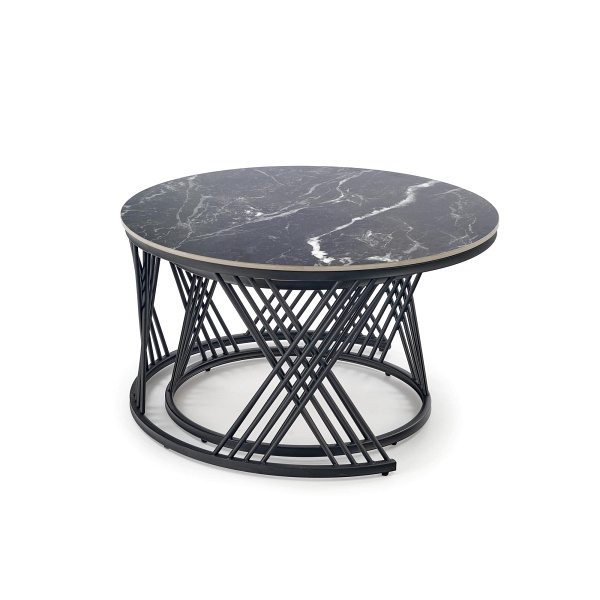 FLAMINGO zestaw 2 ław, czarny marmur / biały marmur / czarny - Halmar