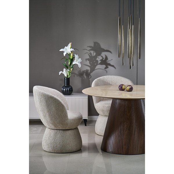 Stół PIREUS okrągły trawertyn / orzech - Halmar