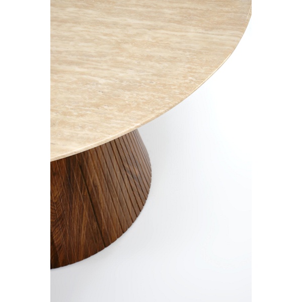 Stół PIREUS okrągły trawertyn / orzech - Halmar