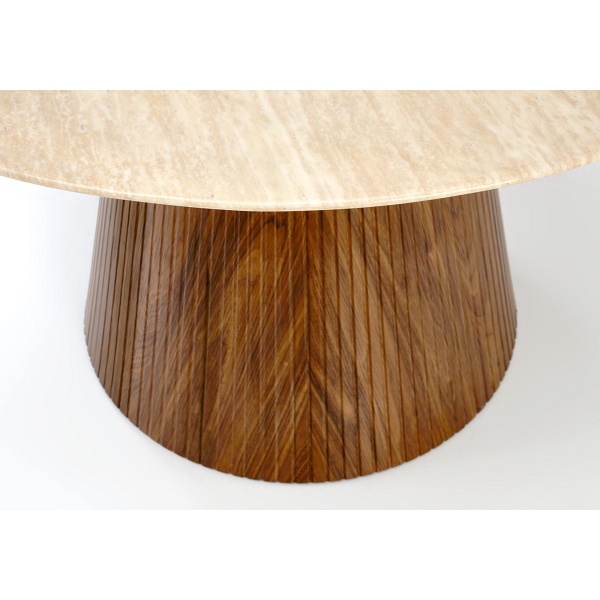 Stół PIREUS okrągły trawertyn / orzech - Halmar