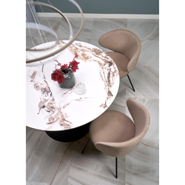 Stół GARET okrągły, biały marmur / czarny - Halmar