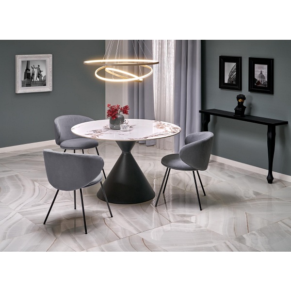 Stół GARET okrągły, biały marmur / czarny - Halmar