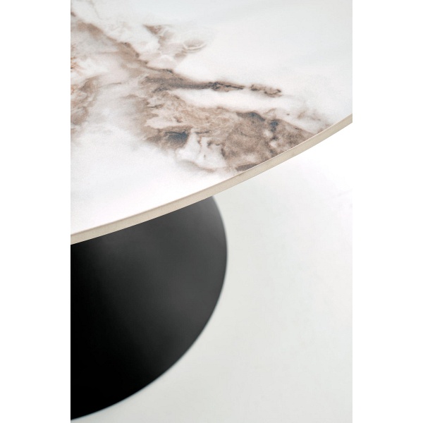 Stół GARET okrągły, biały marmur / czarny - Halmar