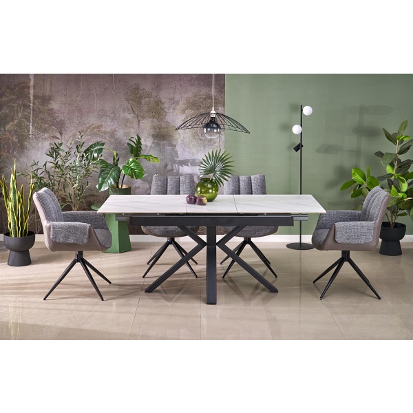 Stół PLATAN rozkładany, biały marmur / czarny - Halmar