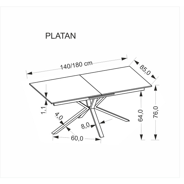 Stół PLATAN rozkładany, biały marmur / czarny - Halmar
