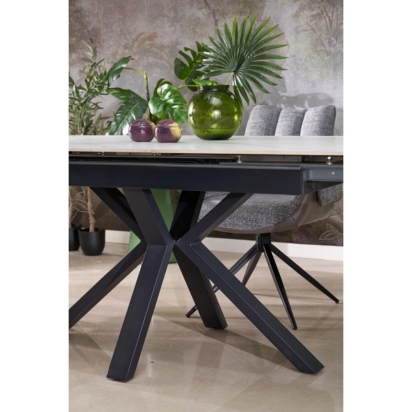 Stół PLATAN rozkładany, biały marmur / czarny - Halmar