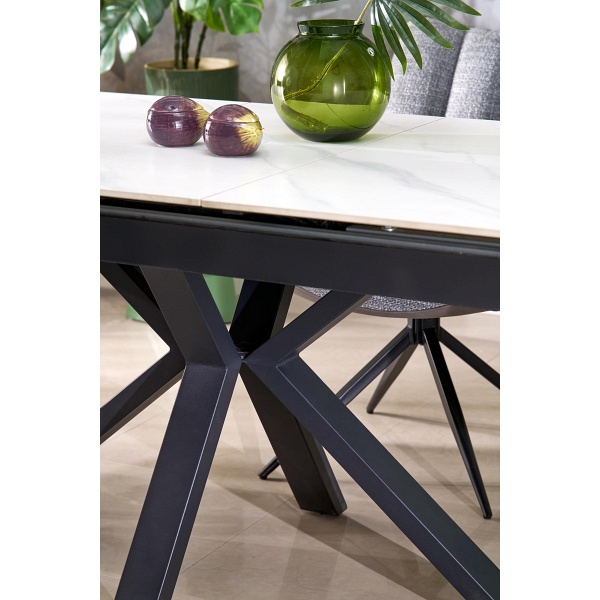 Stół PLATAN rozkładany, biały marmur / czarny - Halmar