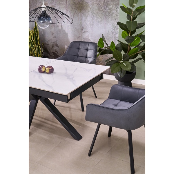 Stół PLATAN rozkładany, biały marmur / czarny - Halmar