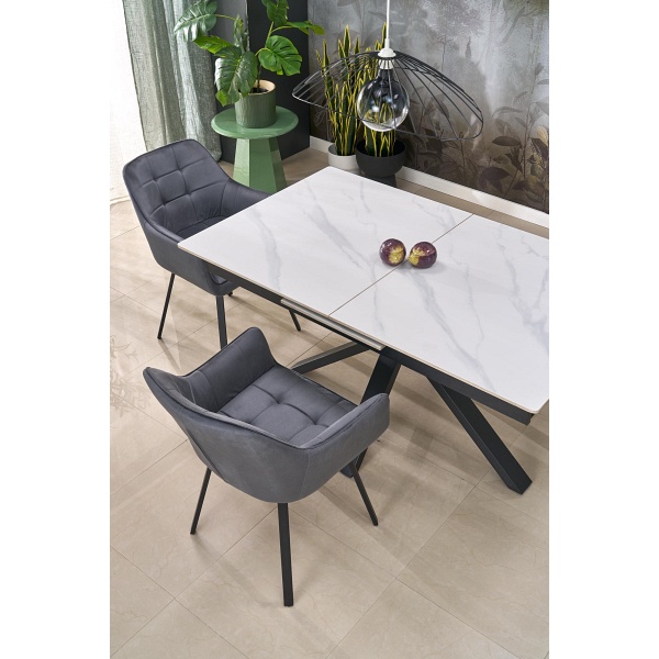 Stół PLATAN rozkładany, biały marmur / czarny - Halmar