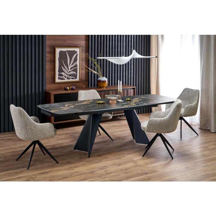 Stół ARMANI rozkładany, czarny marmur / czarny - Halmar