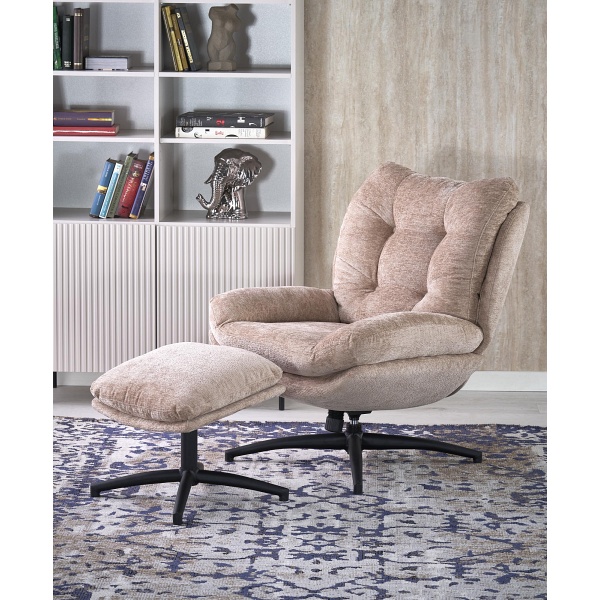 Fotel PESTO z podnóżkiem / funkcja kołyski, beżowy - Halmar