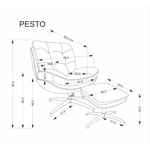 Fotel PESTO z podnóżkiem / funkcja kołyski, beżowy - Halmar