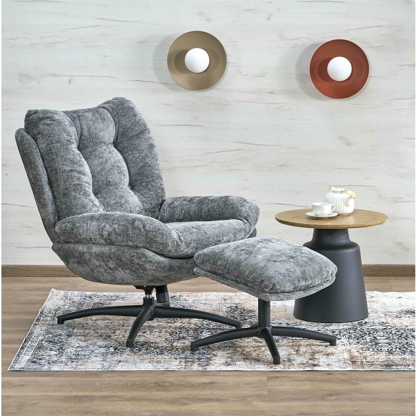 Fotel PESTO z podnóżkiem / funkcja kołyski, popielaty - Halmar