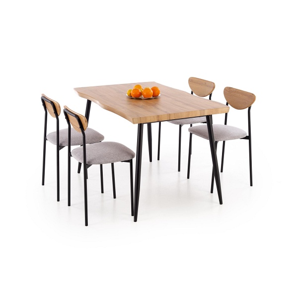 Stół DICKY zestaw + 4 krzesła, naturalny / czarny / popielaty - Halmar