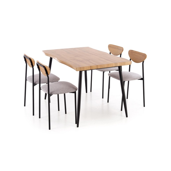 Stół DICKY zestaw + 4 krzesła, naturalny / czarny / popielaty - Halmar