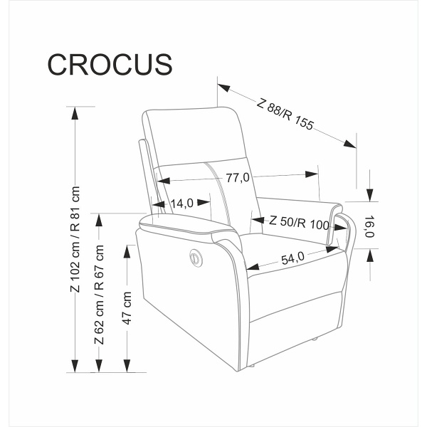 Fotel CROCUS wypoczynkowy z funkcją elektrycznego rozkładania, popielaty - Halmar