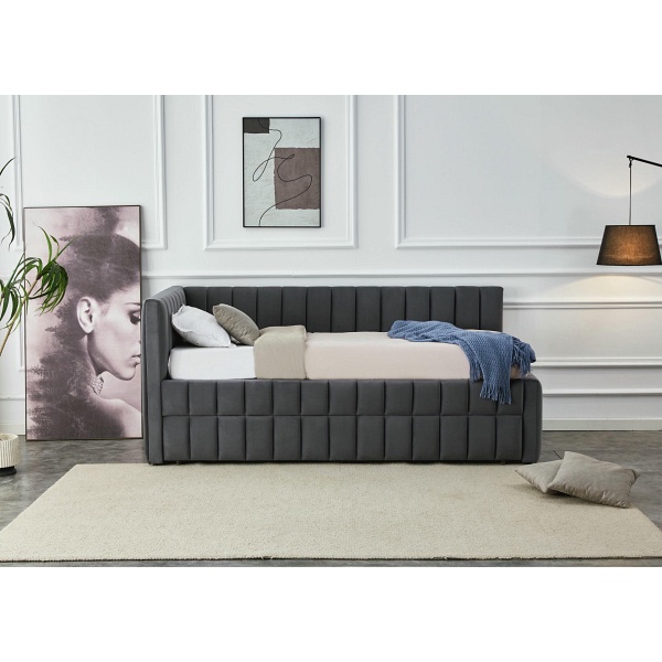 Łóżko DERBY z wysuwanym dolnym materacem, popielaty - Halmar